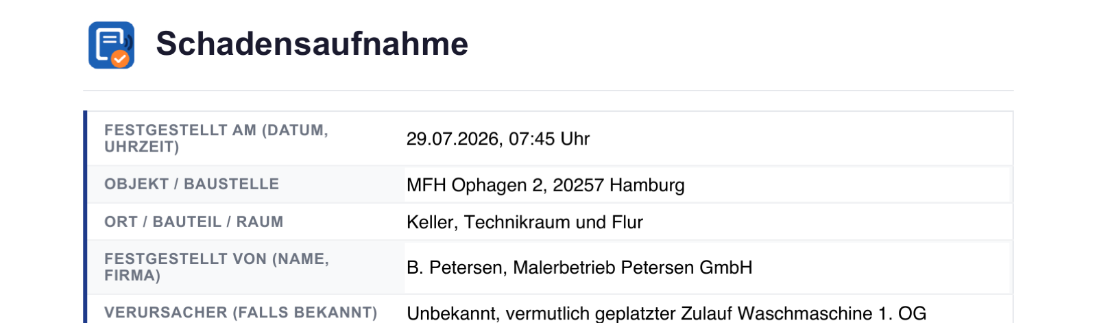 Schadensaufnahme Vorlage: Schaden mit Zeitstempel, Schadensart und Sofortmaßnahmen versicherungstauglich dokumentieren